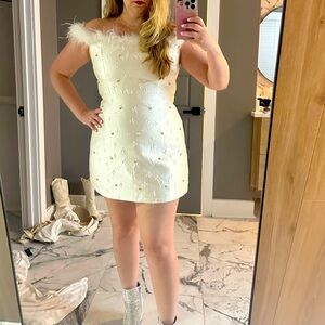 Lulus Pearl Off the Shoulder Mini Dress